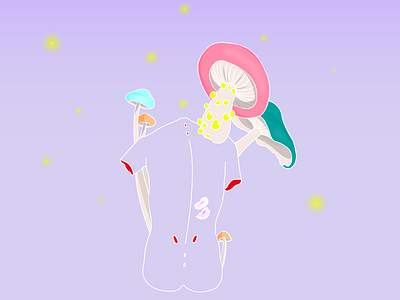 melancholy coloful colors fantasy illustration illustrator linework mushroom violet