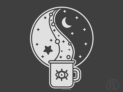Coffee and Balance adobe illustrator balance coffee design ghosttraveler graphic design halloween illustration moon spooky stars vector witchy yin yang