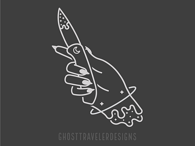 Knife Hand adobe clean lines ghosttraveler hand illustration knife line art moon space tattoo vector witch witchcraft witchy witchy art