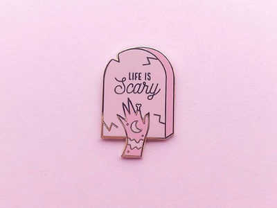Life is Scary Enamel Pin design enamel pin enamel pins ghosttraveler graphic design graphic designer halloween hard enamel pin illustration line art pastel pin community spooky vector witch witchcraft witchy zombie