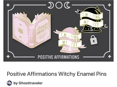 Positive Witchy Enamel Pin Kickstarter anxiety crystal ball depression enamel pins ghosttraveler illustration kickstarter mental health pingang witch witchcraft witchy