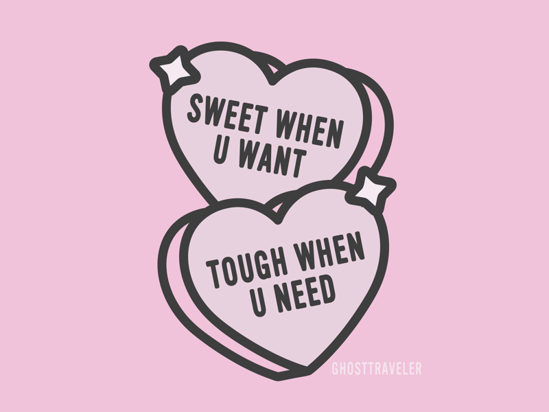 Sweet when u want tough when u need pink pastel strong feminist art heart kawaii ghosttraveler feminist vector candy feminism
