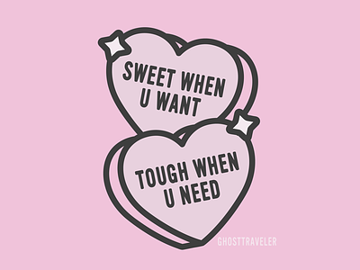 Sweet when u want tough when u need candy feminism feminist feminist art ghosttraveler heart kawaii pastel pink strong vector