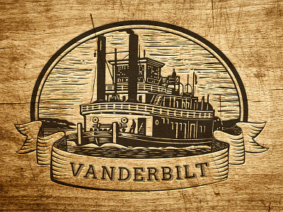 Vanderbilt Logo acquire logo retro steamboat vanderbilt woodcut