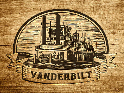 Vanderbilt Logo retro steam steamboat vanderbilt woodcut