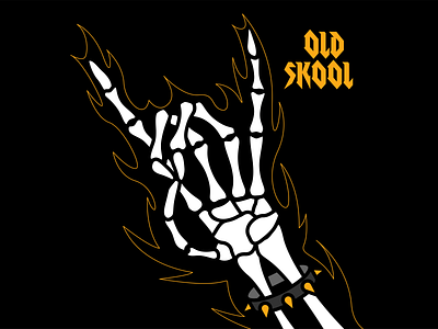 Old Skool album bones bracelet dark design fingers fire hand illustration metal music old skool playlist rock rock and roll school skeleton spike