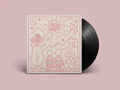 Louie - Kenny Beats album art album cover bench flower golf illustration kenny beats kite louie mountain music nature pink production skate speaker tree tunes vinyl weather