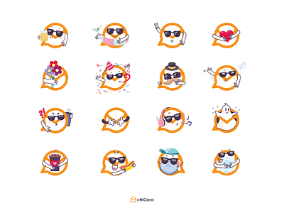 eM Client stickers branding character chat email emclient emoji emoticon face fun icon logo message orange question mark send email smiley sticker symbol