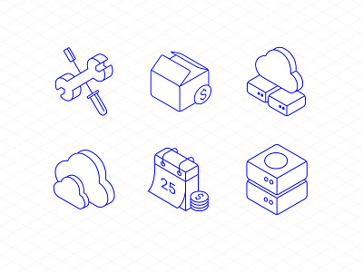 Isometric icons cloud datacenter grid icon icon set iconography isometric line package price server set settings simple