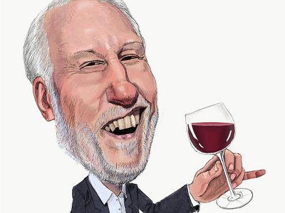 Gregg Popovich Loves Wine caricature drawing illustration painting portrait