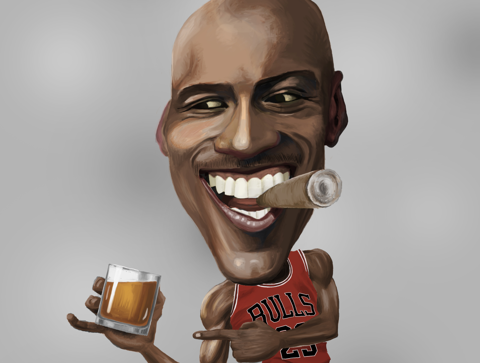Jordan Loves Whiskey and Cigars caricature chicago bulls espn illustration nba