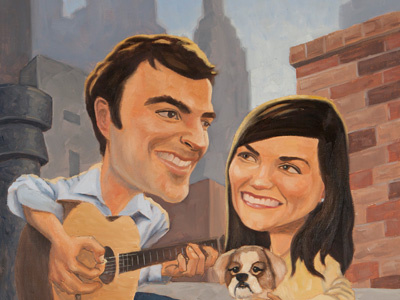 Matt and Kali caricature guitar illustration new york oil people