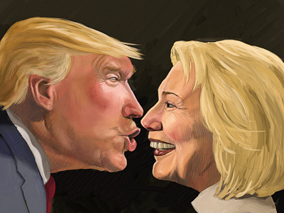 Trump and Hillary Staredown caricature digital illustration election illustration painter 16 portrait