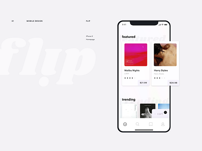 Flip // Record Store App Dashboard Screen app branding clean design identity ios minimal mobile type typography ui ux web