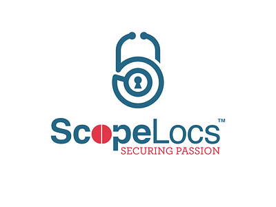 ScopeLocs™ blue brand identity branding doctor doctors health heartrate hospital lock logo nurse red secure stethoscope