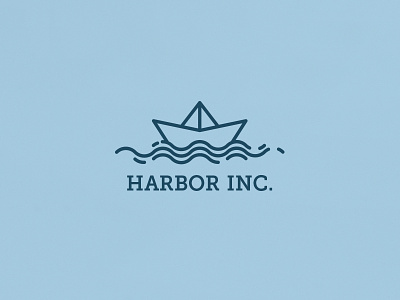 Harbor inc blue boat flat harbor illustration lines logo paper ship simple