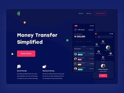 Money Transfer Landing Page app banking finance fintech homepage landing page payment product design product page transfer ui ux web webdesign website