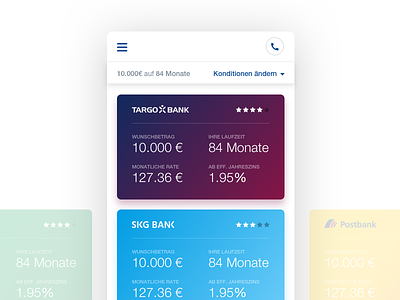 Finance App 💸 Loan Compare android app appdesign cards finance hamburg ios loan ui ux webdesign website