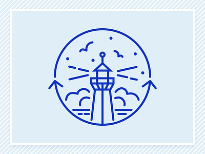 Badge "Hafenliebe" anchor babyblue badge birds blue design icon lighthouse lines points ui ux