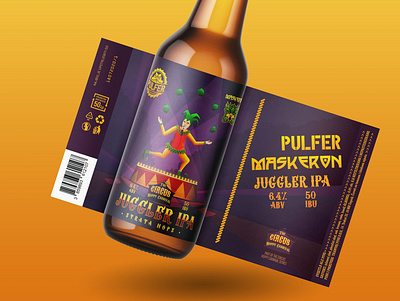 Beer label mockup for Juggler IPA beer bottle beer label bottle branding circus design hops illustration juggler mockup vector