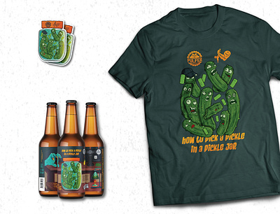 Pulfer x Tap Bullies How to Pick a Pickle t-shirt and stickers arm beer beer art beer label beerbottle collaboration hat hops illustration jar mockup picklejar pickles pulfer sticker tapbullies tshirt tshirtmockup vector