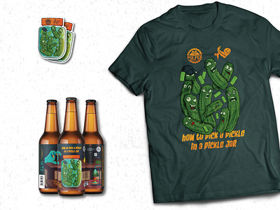 Pulfer x Tap Bullies How to Pick a Pickle t-shirt and stickers arm beer beer art beer label beerbottle collaboration hat hops illustration jar mockup picklejar pickles pulfer sticker tapbullies tshirt tshirtmockup vector