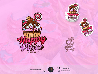 Happy Place cupcake shop logo bakery bakerylogo branding cake cream cupcake cupcake logo logo logodesign lolipop monochrome muffin shop shop logo sticker strawberry sweets vector vibrant