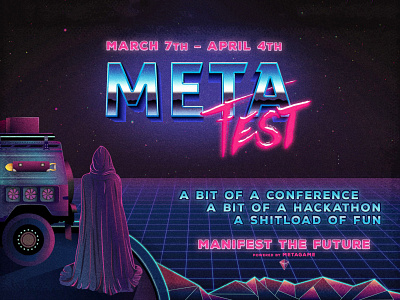 MetaFest poster 80s cape crypto illustration landing page logo poster retro space sunset synth texture vector