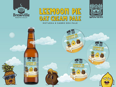 Brewville/Maskeron Leemon Pie beer beer art beer artwork beer bottle beer coaster beer design beer label clouds coaster coconut craft beer design illustration keg clip lemon pale ale pineapple sky vector