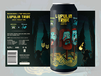 Lupulin Tribe 2022 can label beard beer beer art beer artwork beer can beer label can can label design forest illustration mist mockup mushroom norway torch tree vector viking zombie