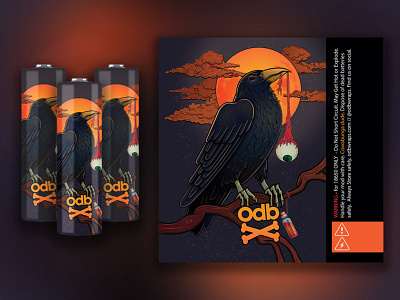 Omerta x ODB Raven animal battery character dark raven eyball illustration mockup moon odb potion product raven vape vector