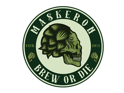 Maskeron Brewery logo beer beer art branding brewery logo green skull hop skull hophead hops illustration logo round logo skull