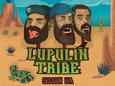 Maskeron / Tap Bullies Lupulin Tribe beard beer beer geek beer label branding desert gecko head hipster illustration label lizard sky vector