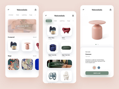 Maison Dada - Mobile UI UX Design abstract app catalog contemporary ecommerce ecommerce shop furniture interface ios landing page luxury maison dada minimal mobile pink ui uidesign ux web website