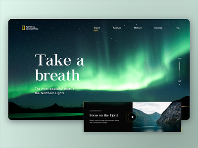 National Geographic - UI Design aurora aurora borealis blog design desktop hero banner homepage landing landingpage light minimal nat geo national geographic tablet ui ui design ux design web webdesign