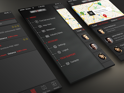 Truck Service App UI app application bar clean dark icon ios ios7 iphone menu nav side