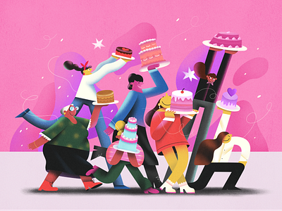 Bake Squad affinity designer baker bakery baking cake chracters conditer illustration pastry pink procreate