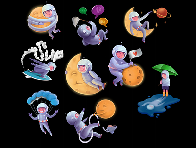 Space boy stickers astronaut moon planet space stickers
