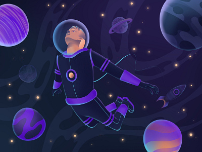 Astronaut in space astronaut astronauts cosmonaut digital illustration illustration planets ship sky space spaceman spaceship stars