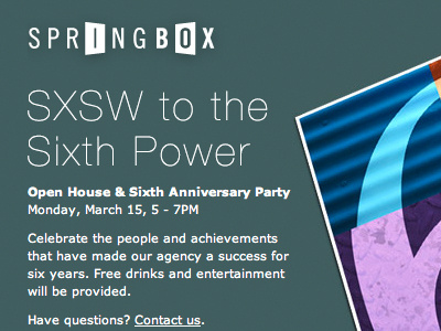 SXSW to the Sixth Power green join us orange party sxswi website