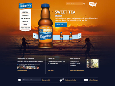 Tradewinds blue button carousel drinks orange photography tea website