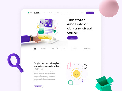 Reelevant website: Homepage 3d animation baseline branding design homepage icon identity illustration logo website