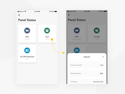 Panel Status card layout popup ui ux