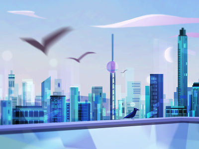City at night animation background art background design buildings city digitalpainting illustration