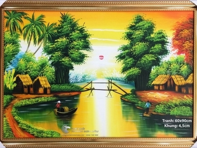 Tranh Son Dau Phong Canh Que Huong Cau Khi tranh quê hương tranh quê hương giá rẻ tranh sơn dầu quê hương tranh vẽ quê hương đẹp