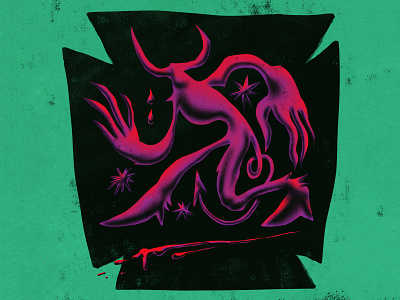 Blood Demon airbrush cartoon demon design drawing editorial editorial art green illustration minimal pink print render