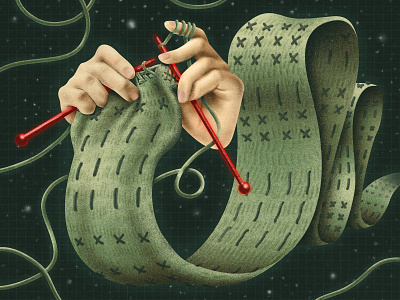 «Le fil des jours» par Dominique Fortier, editorial for LeDevoir airbrush christmas design drawing editorial editorial art illustration knitting print story surreal vintage yarn