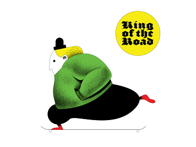 King of the Road 1 caricature cartoon character character design design drawing editorial editorial art graphic green illustration print red skate skateboard thrasher yellow