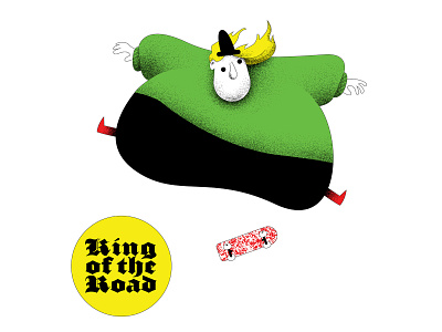 King of the Road 2 caricature cartoon character character design design drawing editorial editorial art graphic green illustration print red skateboard skater thrasher yellow