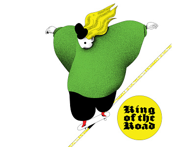 King of the Road 3 caricature cartoon character character design design drawing editorial editorial art graphic green illustration print red skateboard skater thrasher yellow